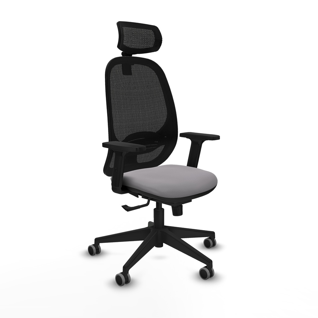 Cilanco sincro malla negra similpiel gris brazos 2D base piramidal cabecero 2D ruedas 65mm engomadas