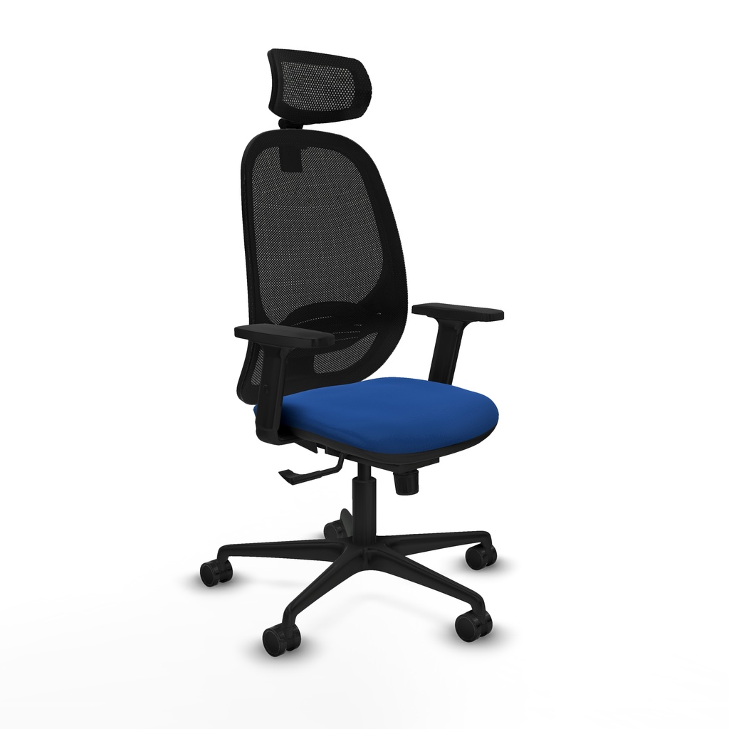 Cilanco sincro malla negra similpiel azul brazos 2D base nailon cabecero 2D ruedas 65mm nailon