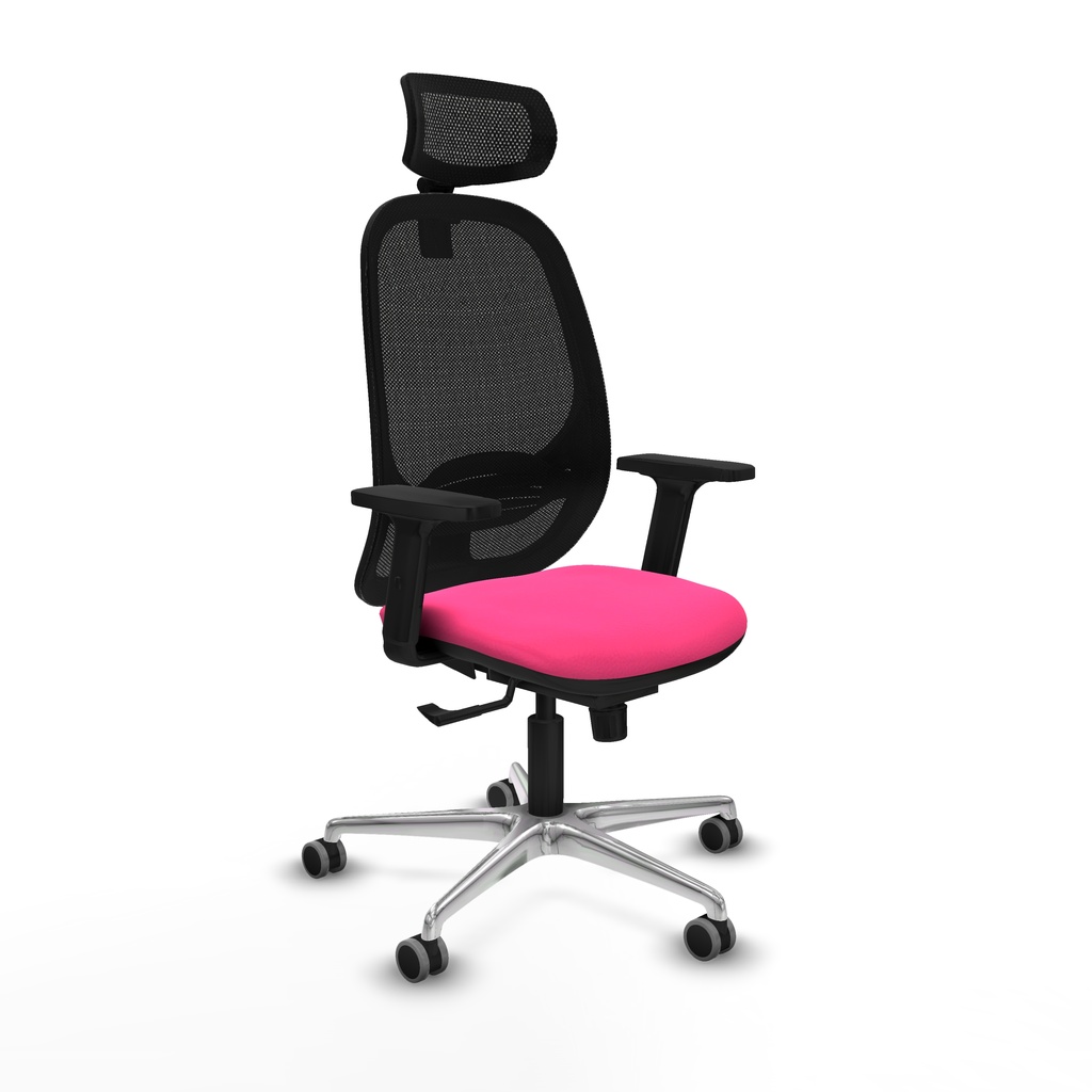Cilanco sincro malla negra similpiel rosa brazos 2D base aluminio cabecero 2D ruedas 65mm engomadas