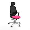 Cilanco sincro malla negra similpiel rosa brazos 2D base aluminio cabecero 2D ruedas 65mm engomadas