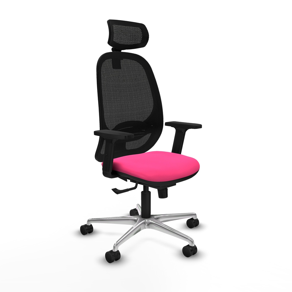 Cilanco sincro malla negra similpiel rosa brazos 2D base aluminio cabecero 2D ruedas 65mm nailon