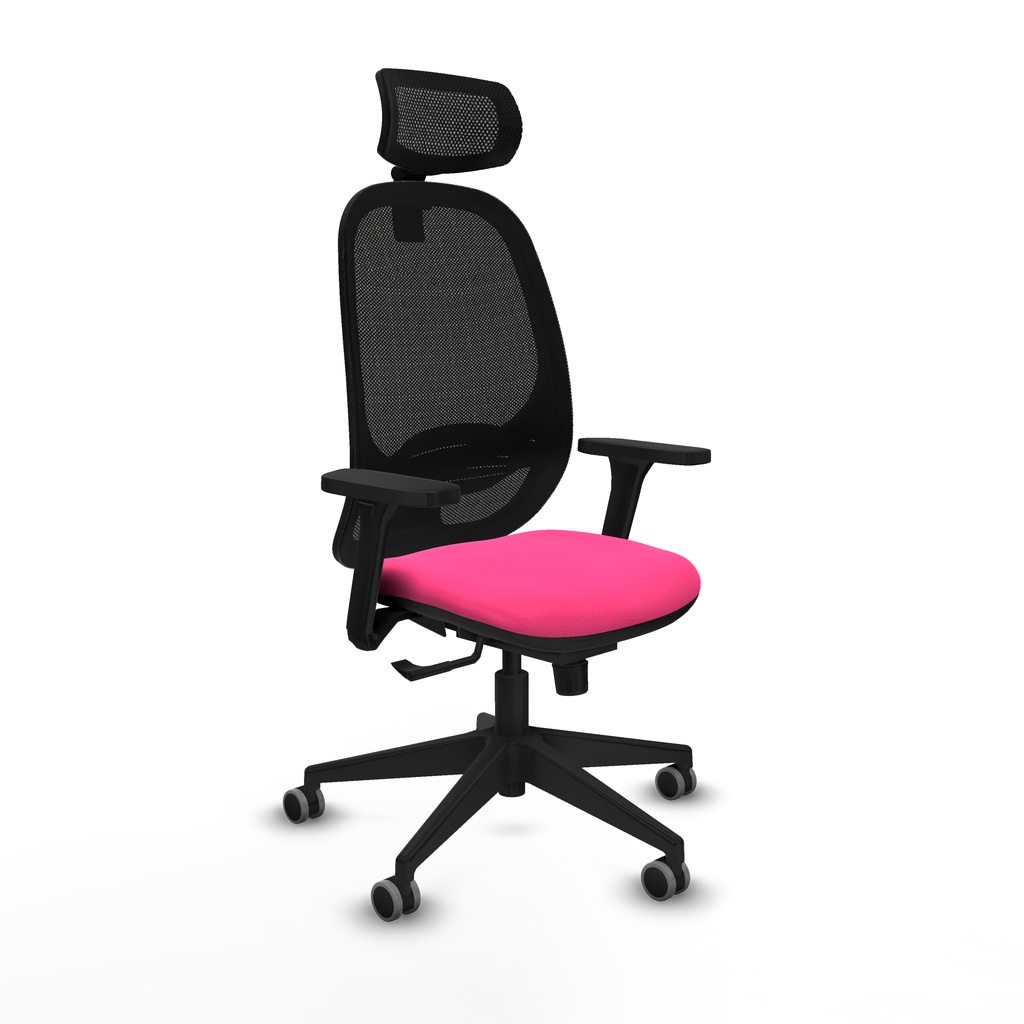 Cilanco sincro malla negra similpiel rosa brazos 3D base piramidal cabecero 2D ruedas 65mm engomadas