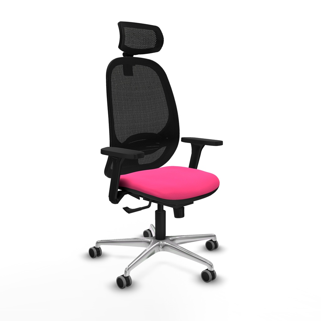 Cilanco sincro malla negra similpiel rosa brazos 3D base aluminio cabecero 2D ruedas 65mm engomadas