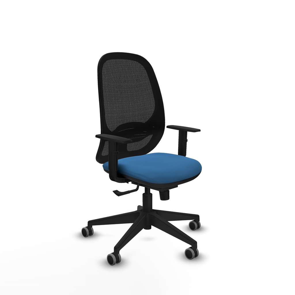 Cilanco sincro malla negra similpiel azul claro brazos 1D base piramidal ruedas 65mm engomadas
