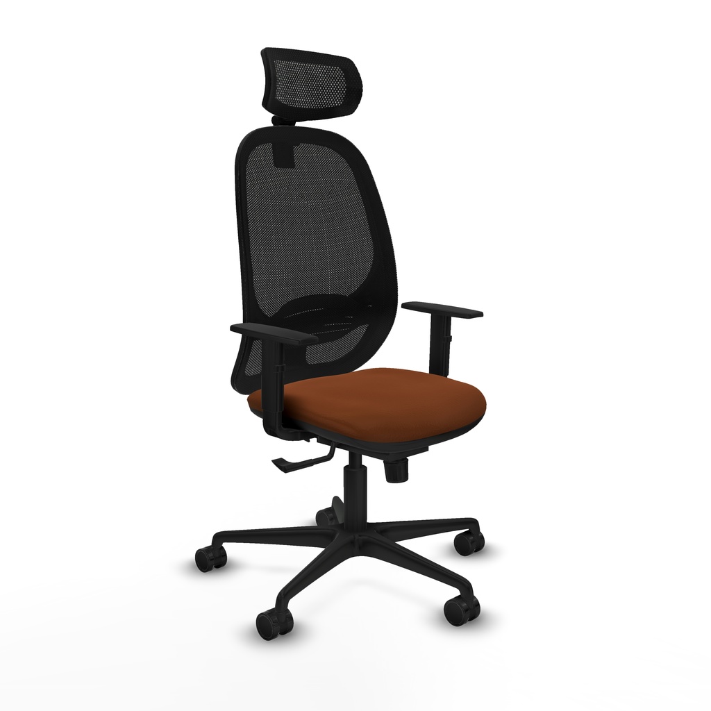 Cilanco sincro malla negra similpiel marrón brazos 1D base nailon cabecero 2D ruedas 65mm nailon
