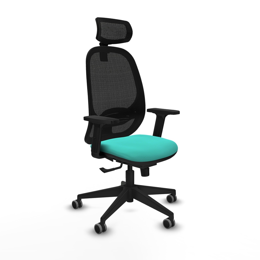 Cilanco sincro malla negra similpiel turquesa brazos 2D base piramidal cabecero 2D ruedas 65mm engomadas