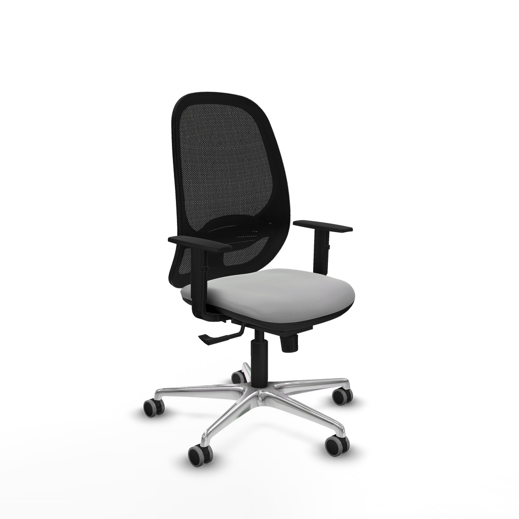 Cilanco sincro malla negra similpiel gris claro brazos 1D base aluminio ruedas 65mm engomadas