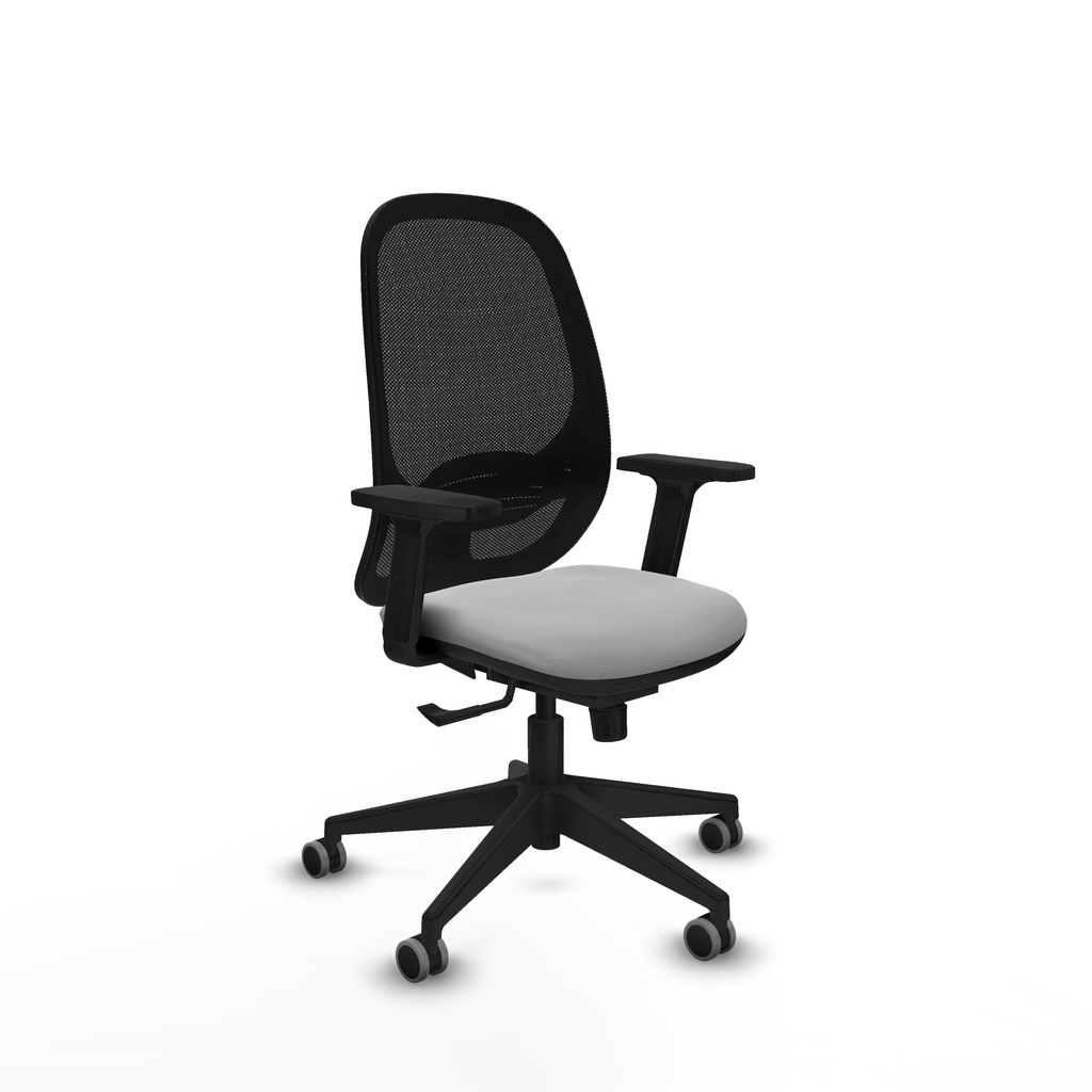 Cilanco sincro malla negra similpiel gris claro brazos 2D base piramidal ruedas 65mm engomadas