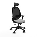 Cilanco sincro malla negra similpiel gris claro brazos 2D base piramidal cabecero 2D ruedas 65mm nailon