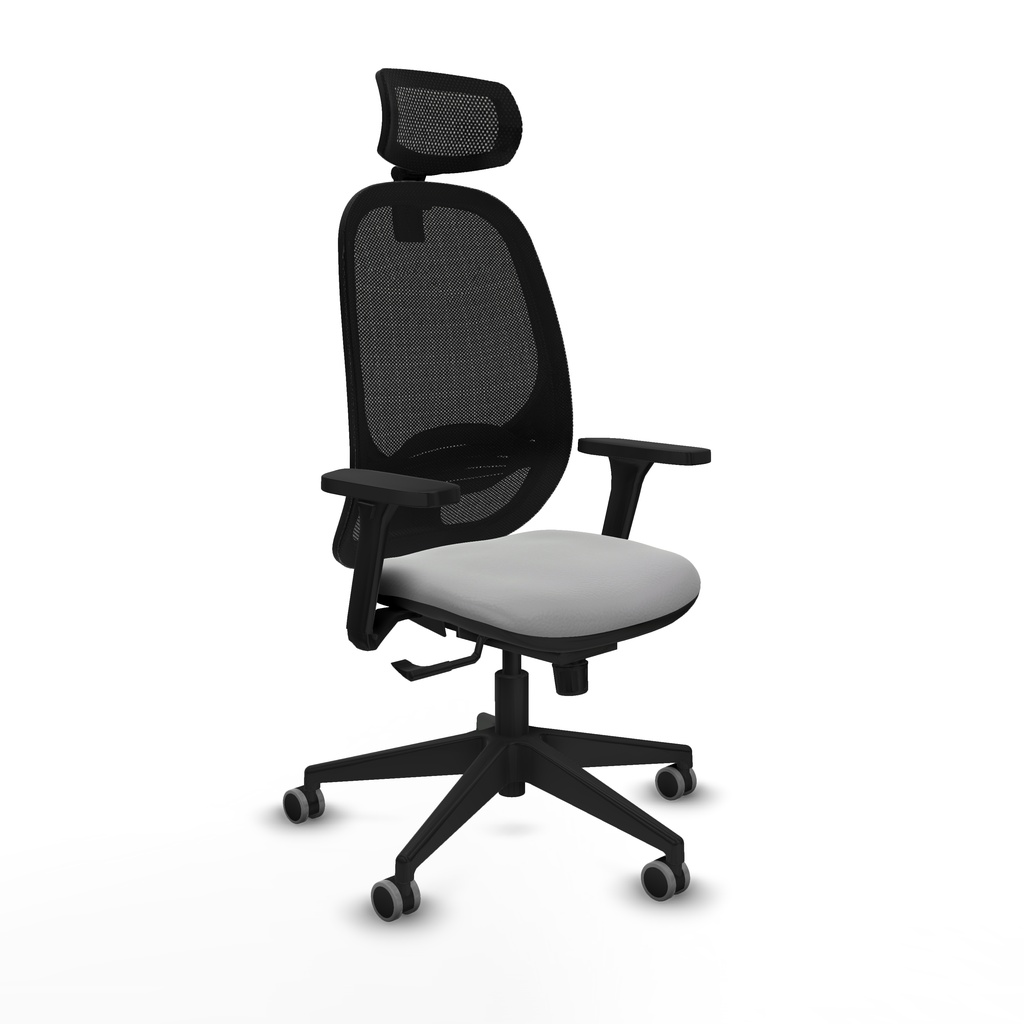 Cilanco sincro malla negra similpiel gris claro brazos 3D base piramidal cabecero 2D ruedas 65mm engomadas