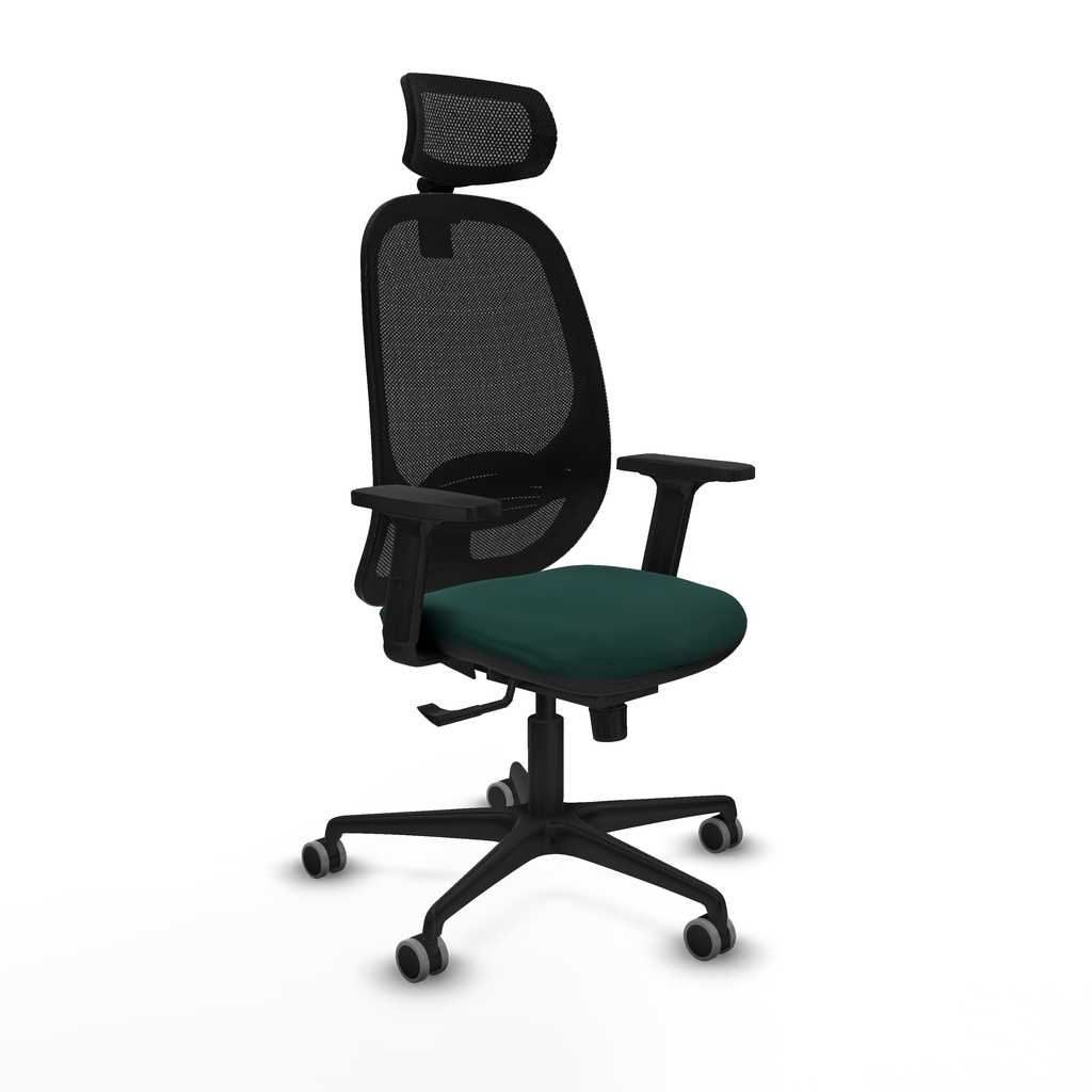 Cilanco sincro malla negra similpiel verde botella brazos 2D base nailon cabecero 2D ruedas 65mm engomadas