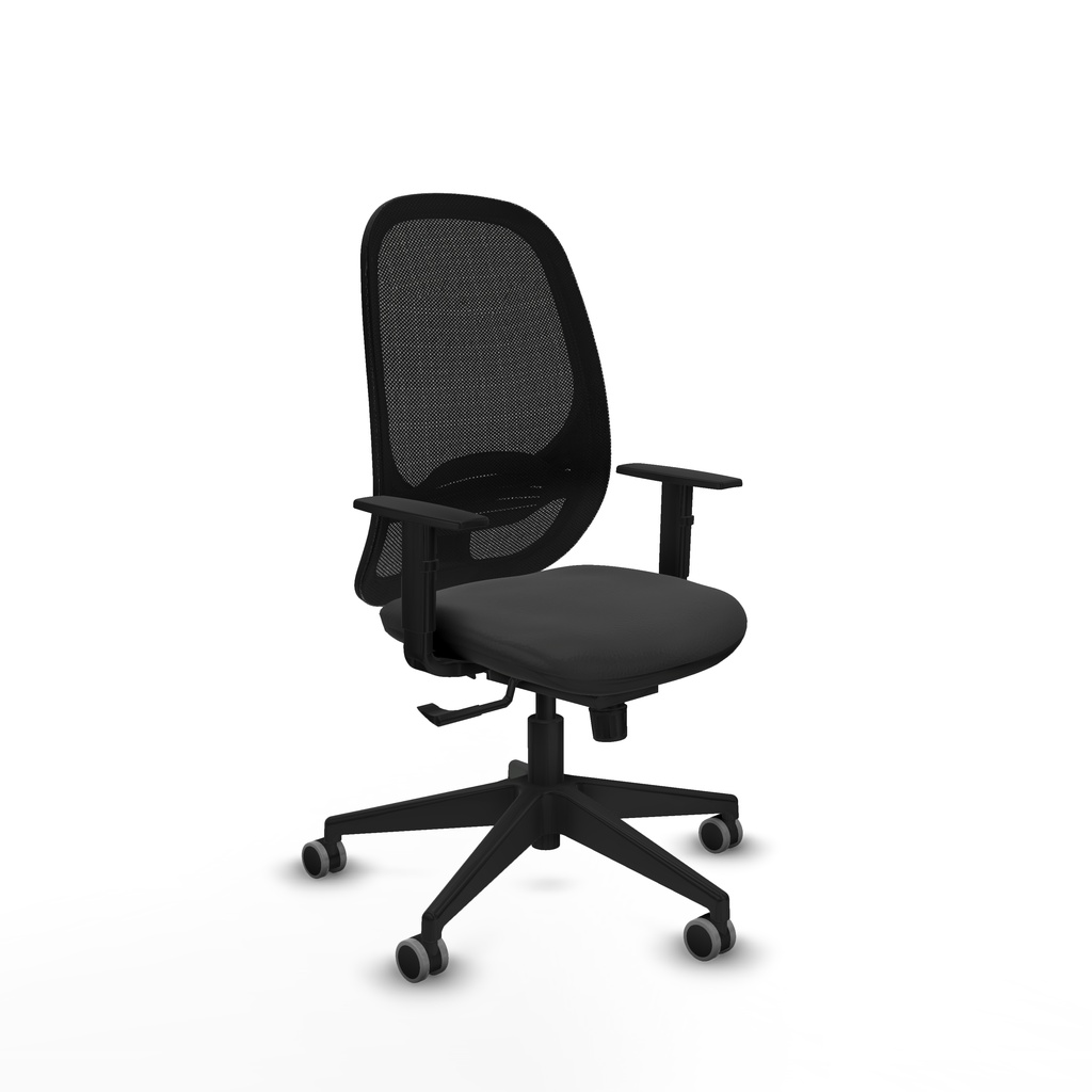 Cilanco sincro malla negra similpiel gris oscuro brazos 1D base piramidal ruedas 65mm engomadas