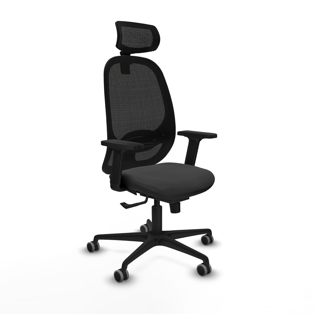 Cilanco sincro malla negra similpiel gris oscuro brazos 2D base nailon cabecero 2D ruedas 65mm engomadas