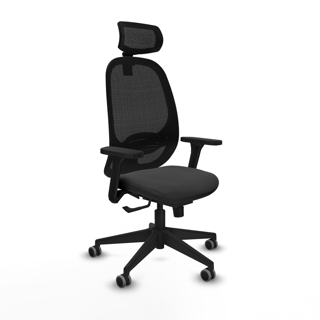 Cilanco sincro malla negra similpiel gris oscuro brazos 3D base piramidal cabecero 2D ruedas 65mm engomadas