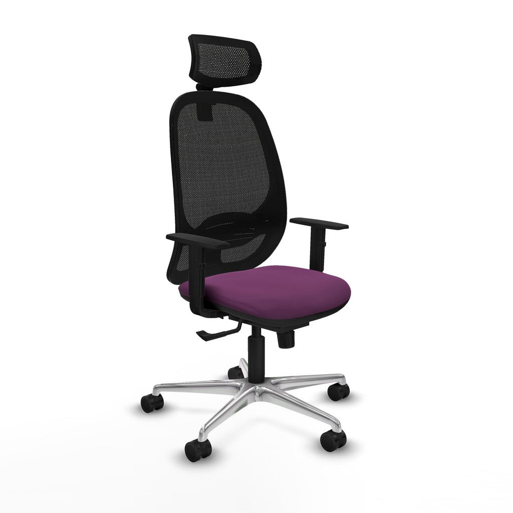Cilanco sincro malla negra similpiel morado brazos 1D base aluminio cabecero 2D ruedas 65mm nailon