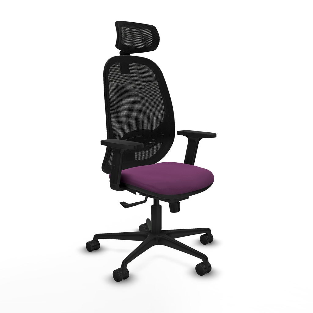 Cilanco sincro malla negra similpiel morado brazos 2D base nailon cabecero 2D ruedas 65mm nailon