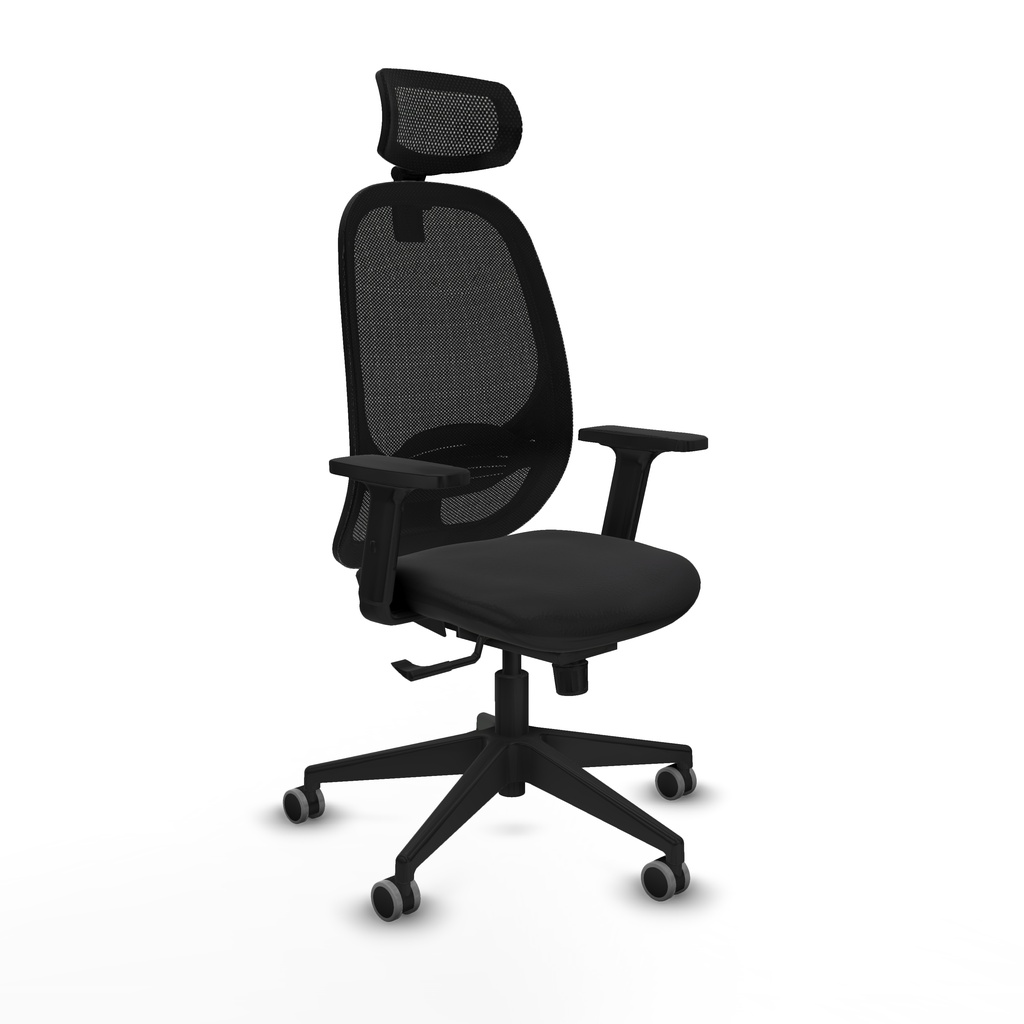 Cilanco sincro malla negra similpiel negro brazos 2D base piramidal cabecero 2D ruedas 65mm engomadas