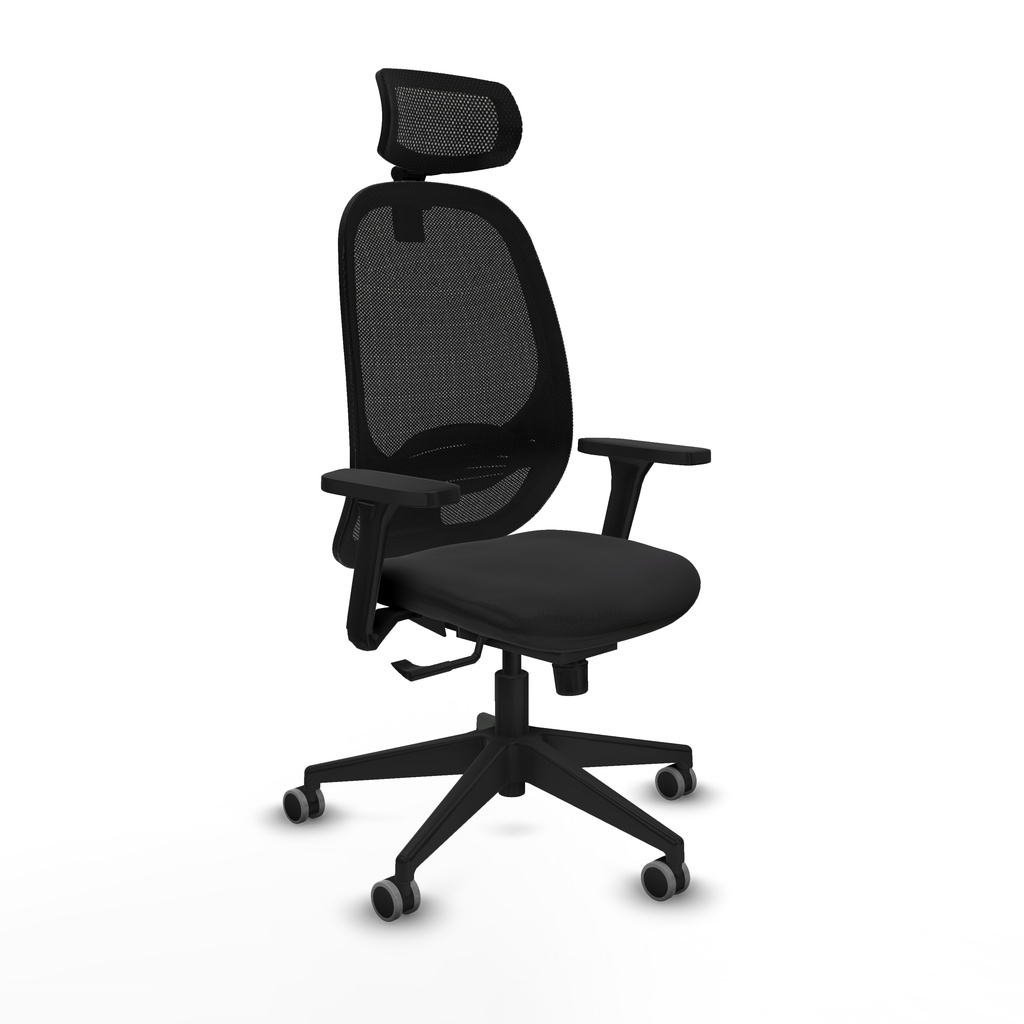 Cilanco sincro malla negra similpiel negro brazos 3D base piramidal cabecero 2D ruedas 65mm engomadas