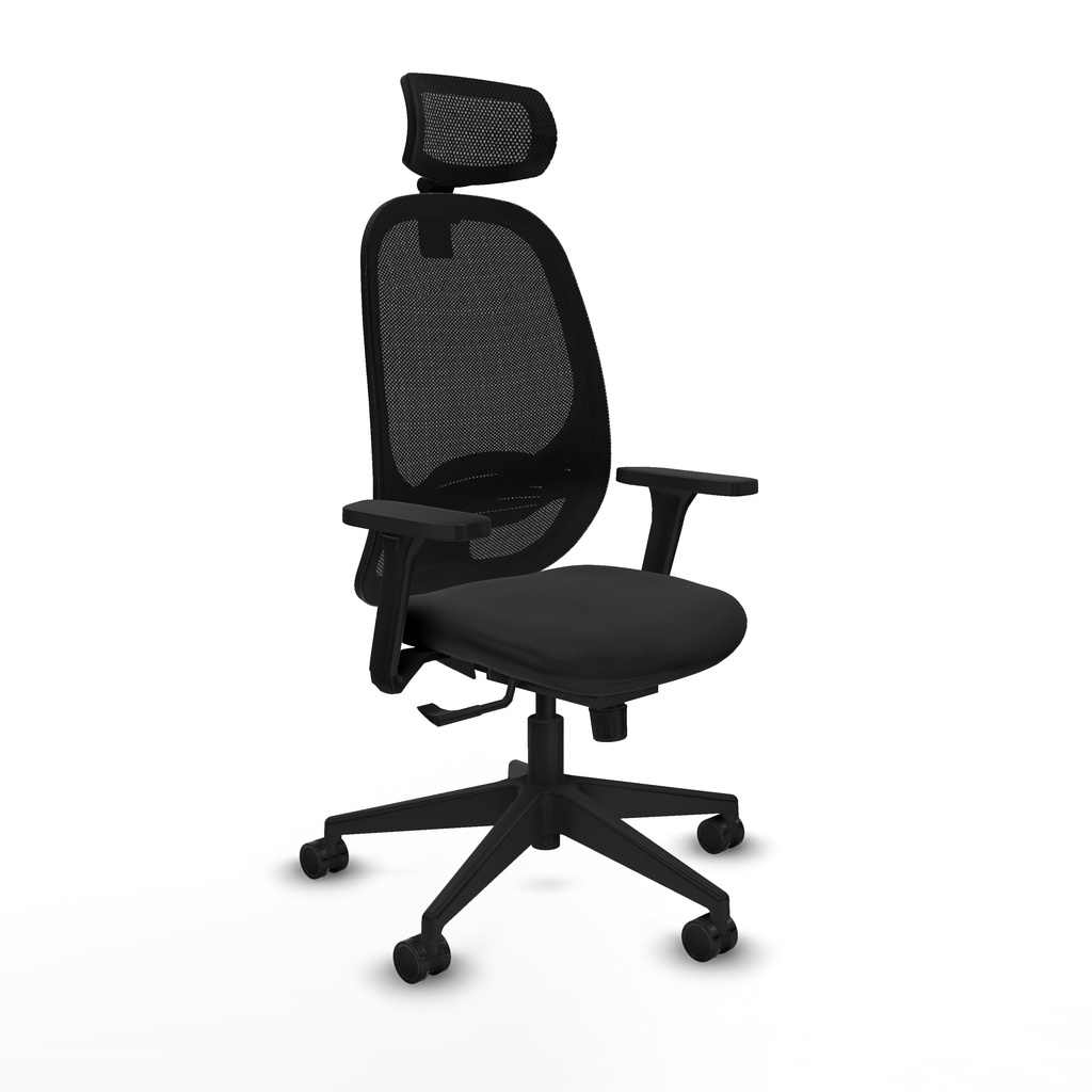Cilanco sincro malla negra similpiel negro brazos 3D base piramidal cabecero 2D ruedas 65mm nailon