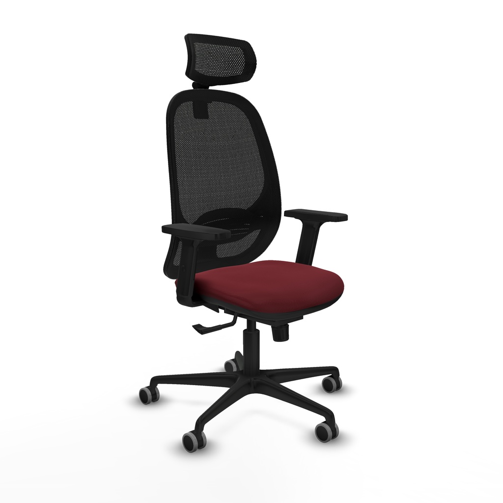 Cilanco sincro malla negra similpiel granate brazos 2D base nailon cabecero 2D ruedas 65mm engomadas