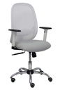 Silla Cilanco blanca malla blanca asiento bali gris claro brazo regulable base cromada ruedas parqué