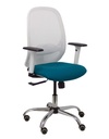 Silla Cilanco blanca malla blanca asiento bali verde petróleo brazo regulable base cromada ruedas de parqué