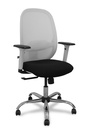 Silla Cilanco blanca malla blanca asiento bali negro brazo regulable base cromada ruedas de parqué