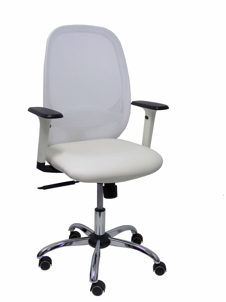 Silla Cilanco blanca malla blanca asto similpiel blanco brazo reg. base crom RP
