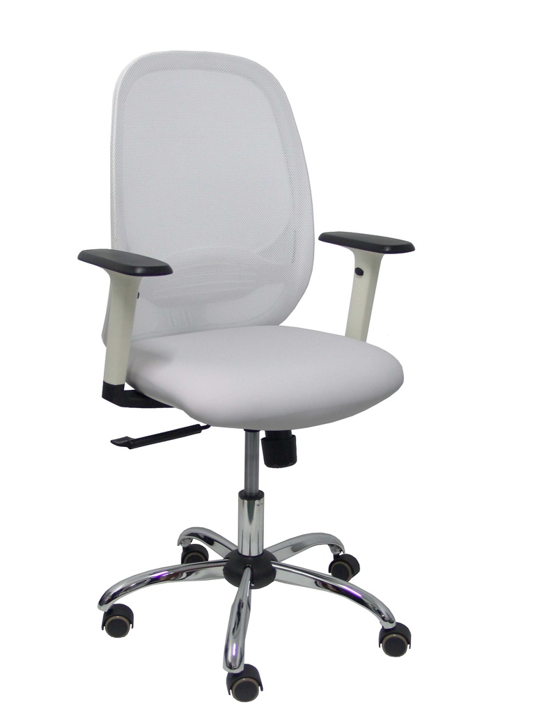 Silla Cilanco blanca malla blanca asto similpiel gris brazo reg. base crom RP