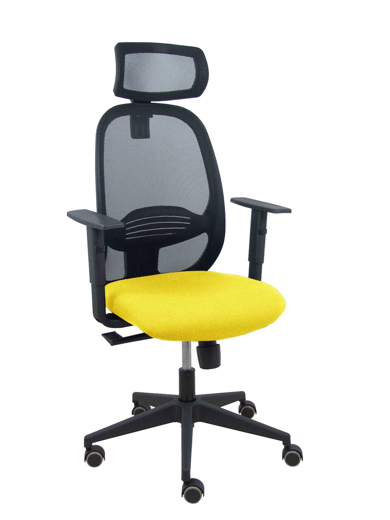 Silla Cilanco negra malla negra asiento bali amarillo brazo regulable cabecero regulable