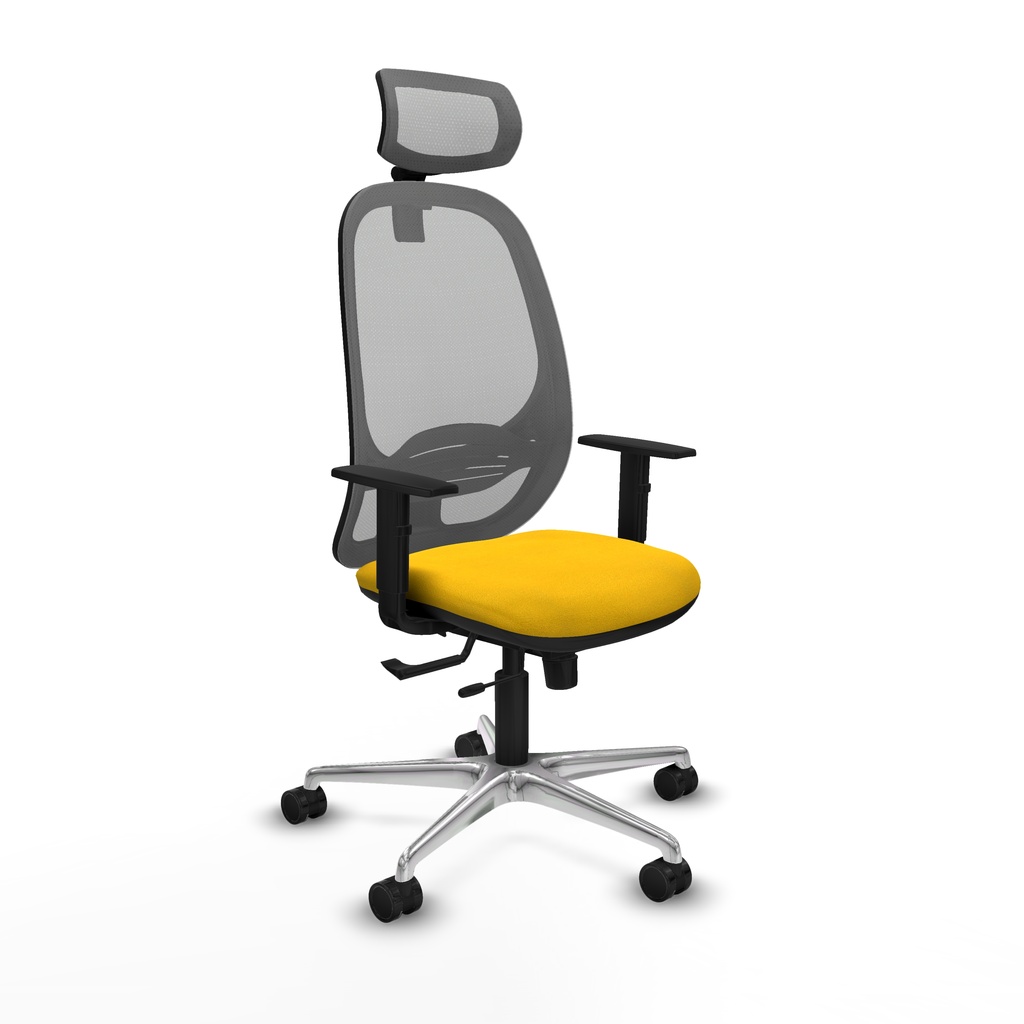 Cilanco traslack malla gris bali amarillo brazos 1D base aluminio cabecero 2D ruedas 65mm nailon