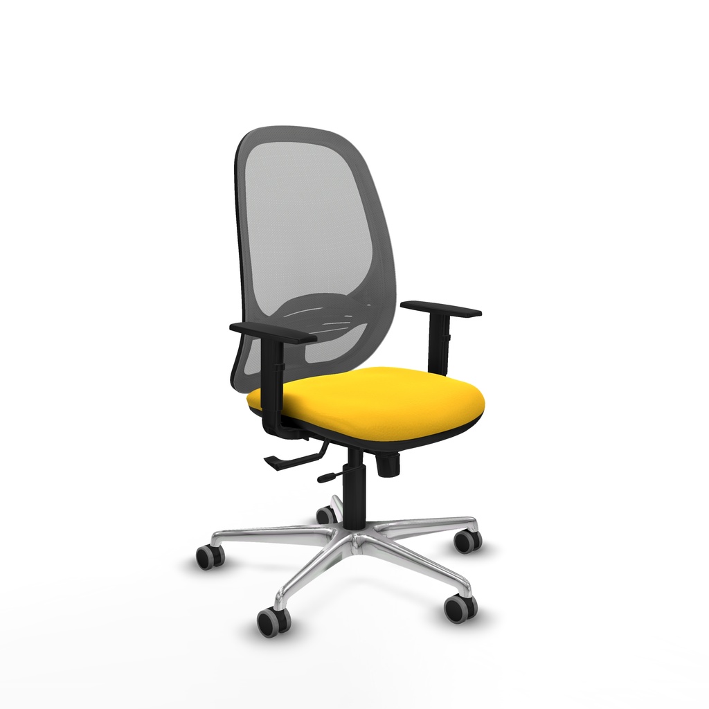Cilanco traslack malla gris similpiel amarillo brazos 1D base aluminio ruedas 65mm engomadas