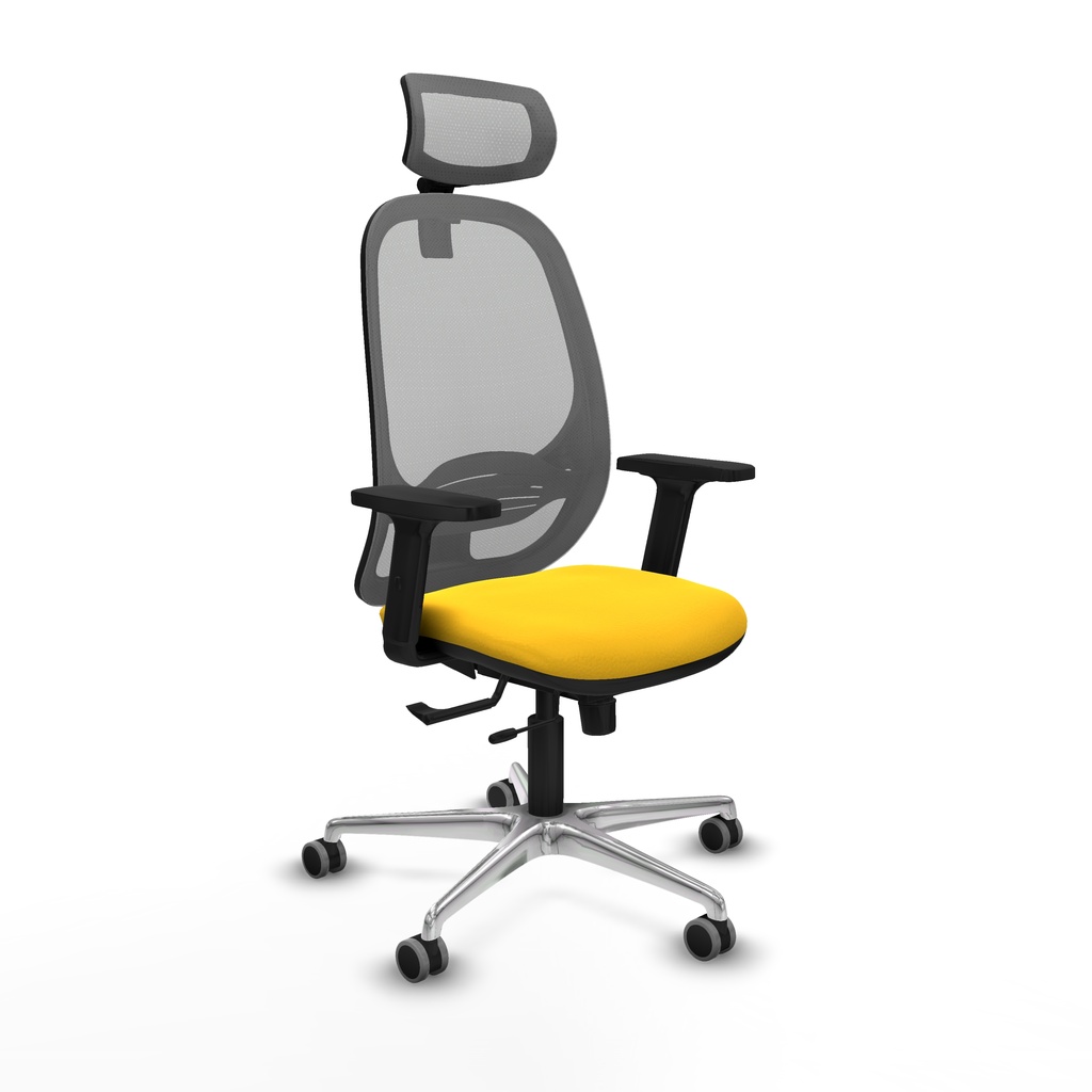 Cilanco traslack malla gris similpiel amarillo brazos 2D base aluminio cabecero 2D ruedas 65mm engomadas