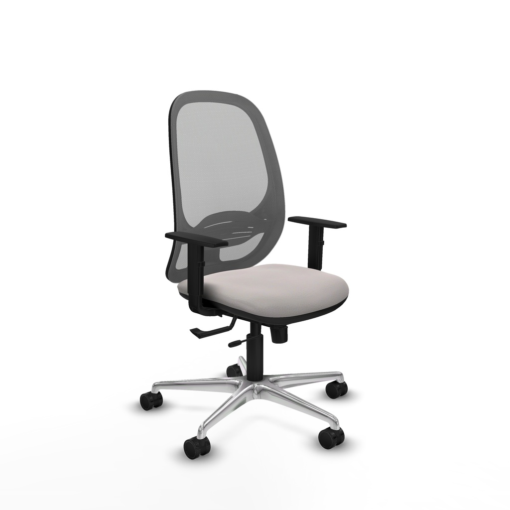 Cilanco traslack malla gris similpiel blanco brazos 1D base aluminio ruedas 65mm nailon