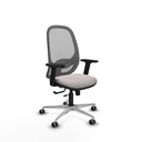 Cilanco traslack malla gris similpiel blanco brazos 2D base aluminio ruedas 65mm engomadas