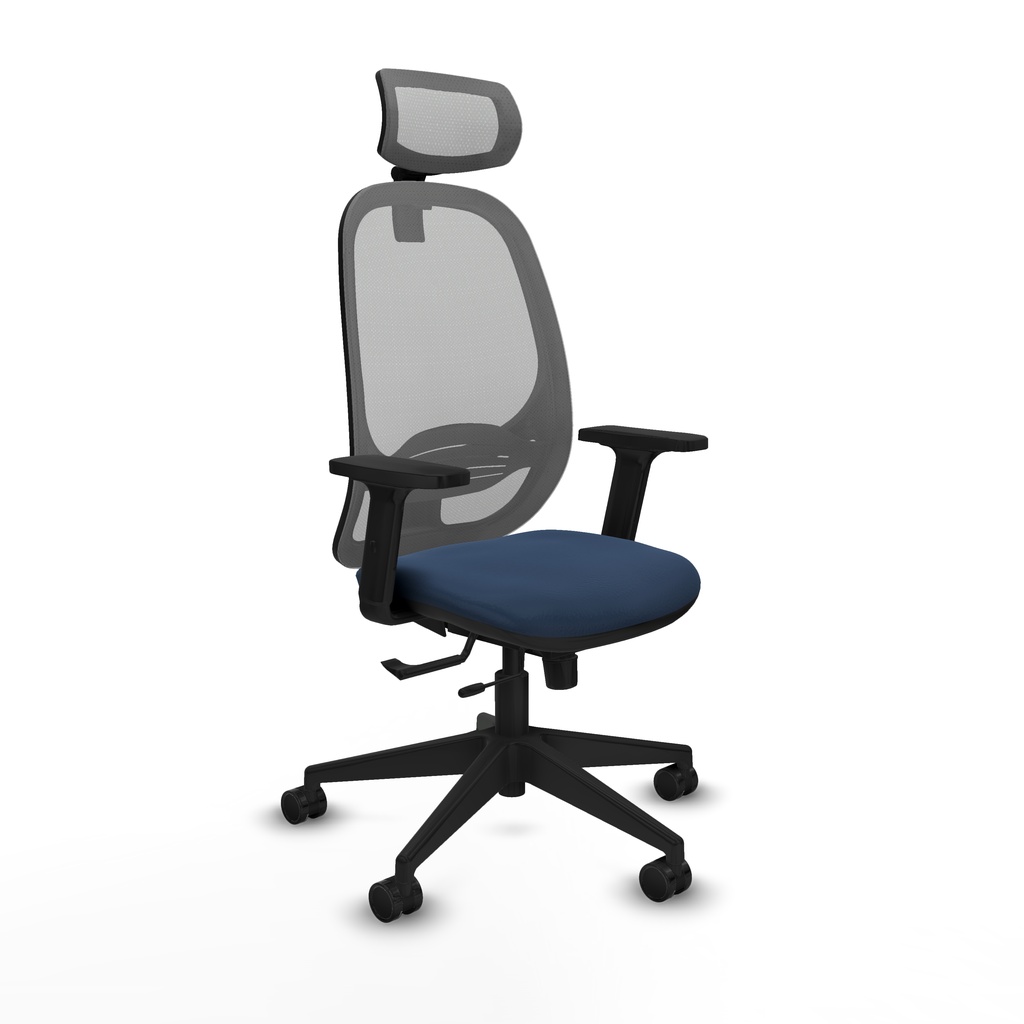 Cilanco traslack malla gris similpiel azul marino brazos 2D base piramidal cabecero 2D ruedas 65mm nailon