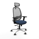 Cilanco traslack malla gris similpiel azul marino brazos 2D base aluminio cabecero 2D ruedas 65mm engomadas