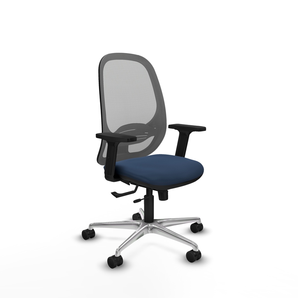 Cilanco traslack malla gris similpiel azul marino brazos 2D base aluminio ruedas 65mm nailon