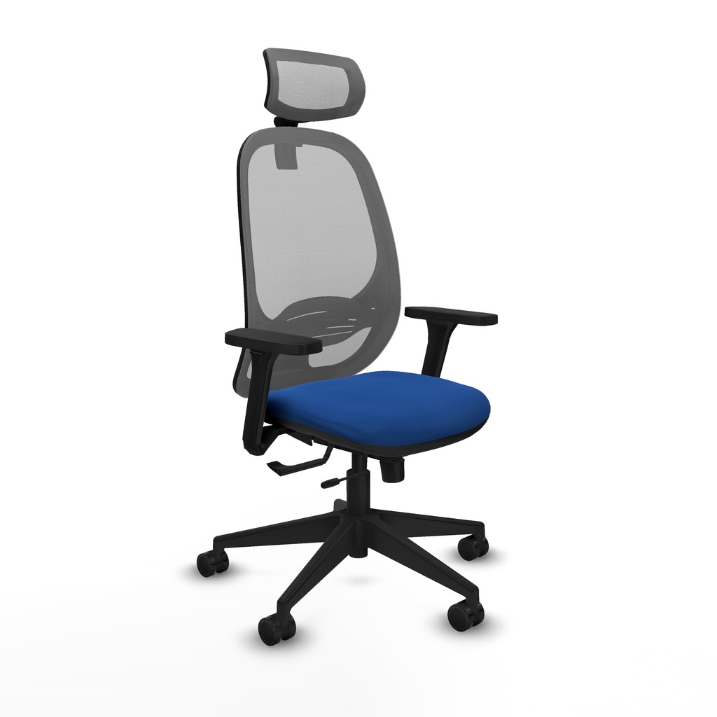 Cilanco traslack malla gris similpiel azul brazos 3D base piramidal cabecero 2D ruedas 65mm nailon