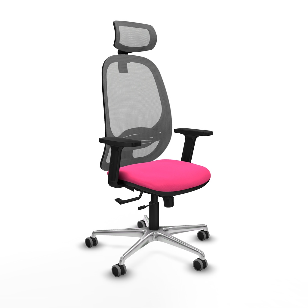 Cilanco traslack malla gris similpiel rosa brazos 2D base aluminio cabecero 2D ruedas 65mm engomadas