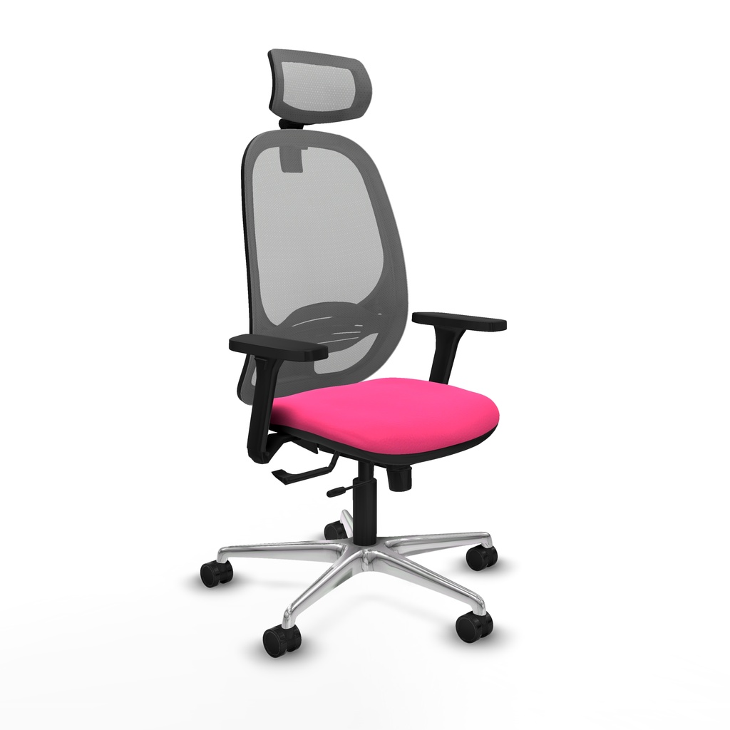 Cilanco traslack malla gris similpiel rosa brazos 3D base aluminio cabecero 2D ruedas 65mm nailon
