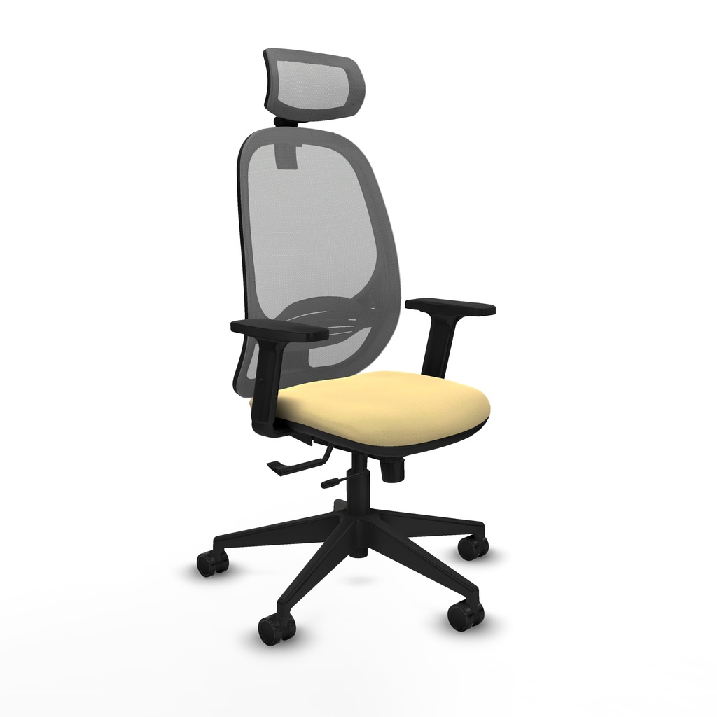 Cilanco traslack malla gris similpiel crema brazos 2D base piramidal cabecero 2D ruedas 65mm nailon