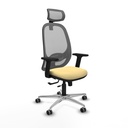 Cilanco traslack malla gris similpiel crema brazos 2D base aluminio cabecero 2D ruedas 65mm engomadas
