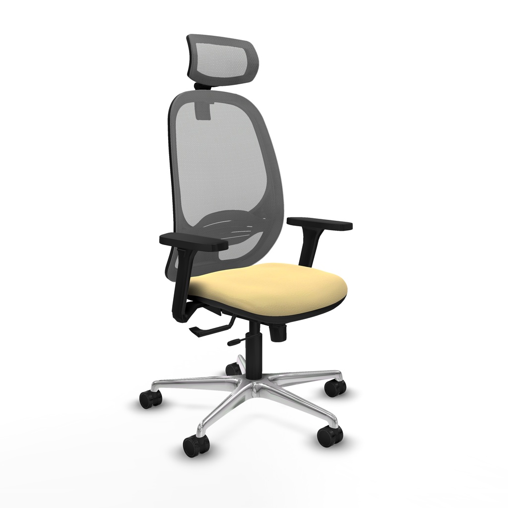 Cilanco traslack malla gris similpiel crema brazos 3D base aluminio cabecero 2D ruedas 65mm nailon