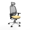 Cilanco traslack malla gris similpiel crema brazos 3D base aluminio cabecero 2D ruedas 65mm nailon