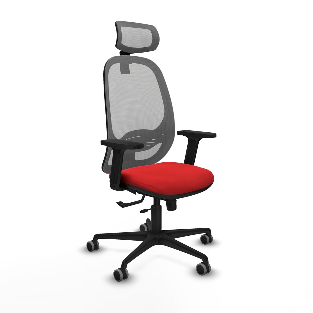 Cilanco traslack malla gris similpiel rojo brazos 2D base nailon cabecero 2D ruedas 65mm engomadas