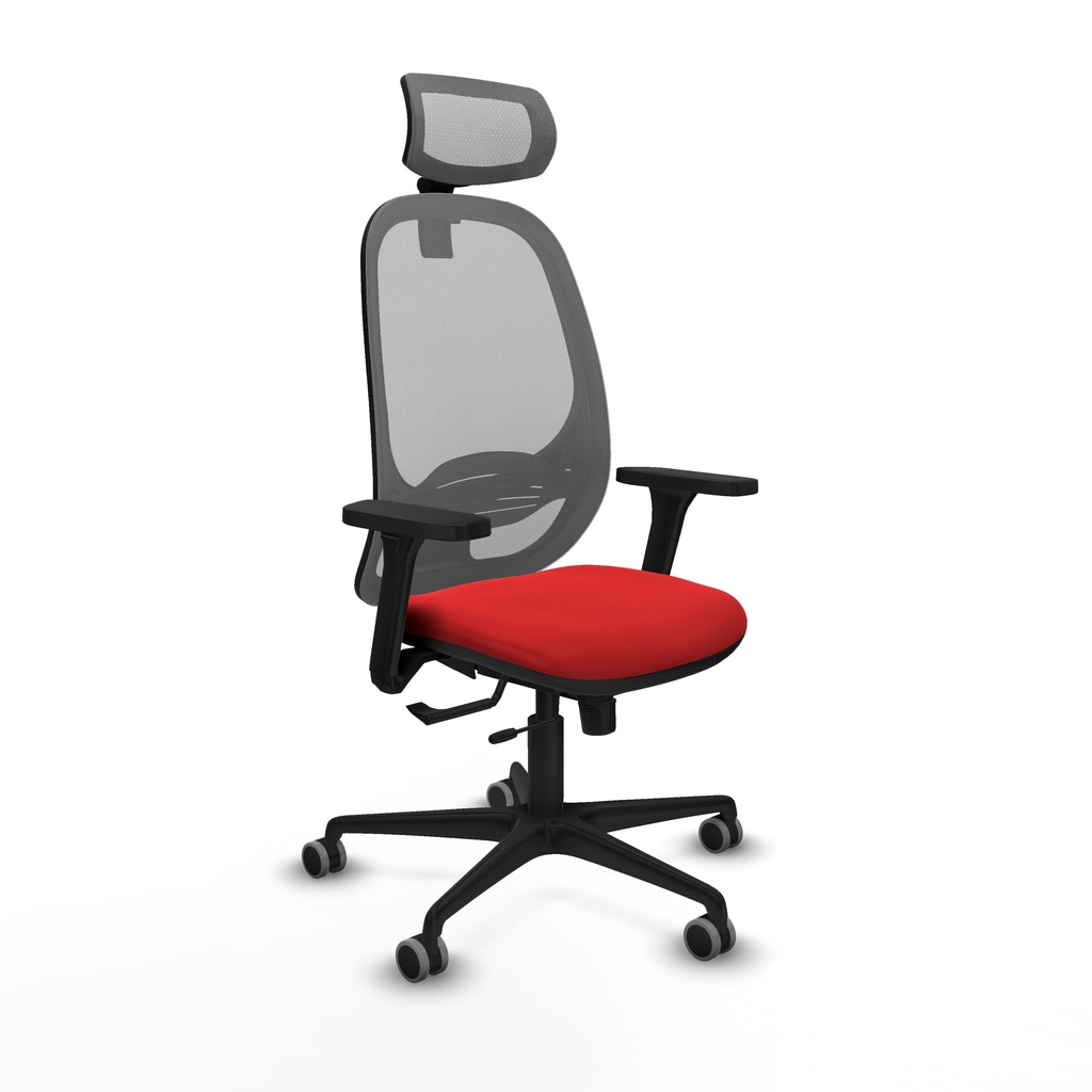 Cilanco traslack malla gris similpiel rojo brazos 3D base nailon cabecero 2D ruedas 65mm engomadas
