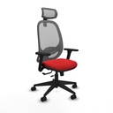Cilanco traslack malla gris similpiel rojo brazos 3D base piramidal cabecero 2D ruedas 65mm nailon