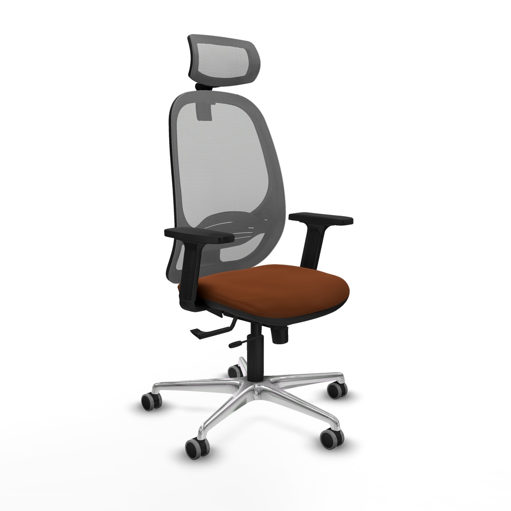 Cilanco traslack malla gris similpiel marrón brazos 2D base aluminio cabecero 2D ruedas 65mm engomadas