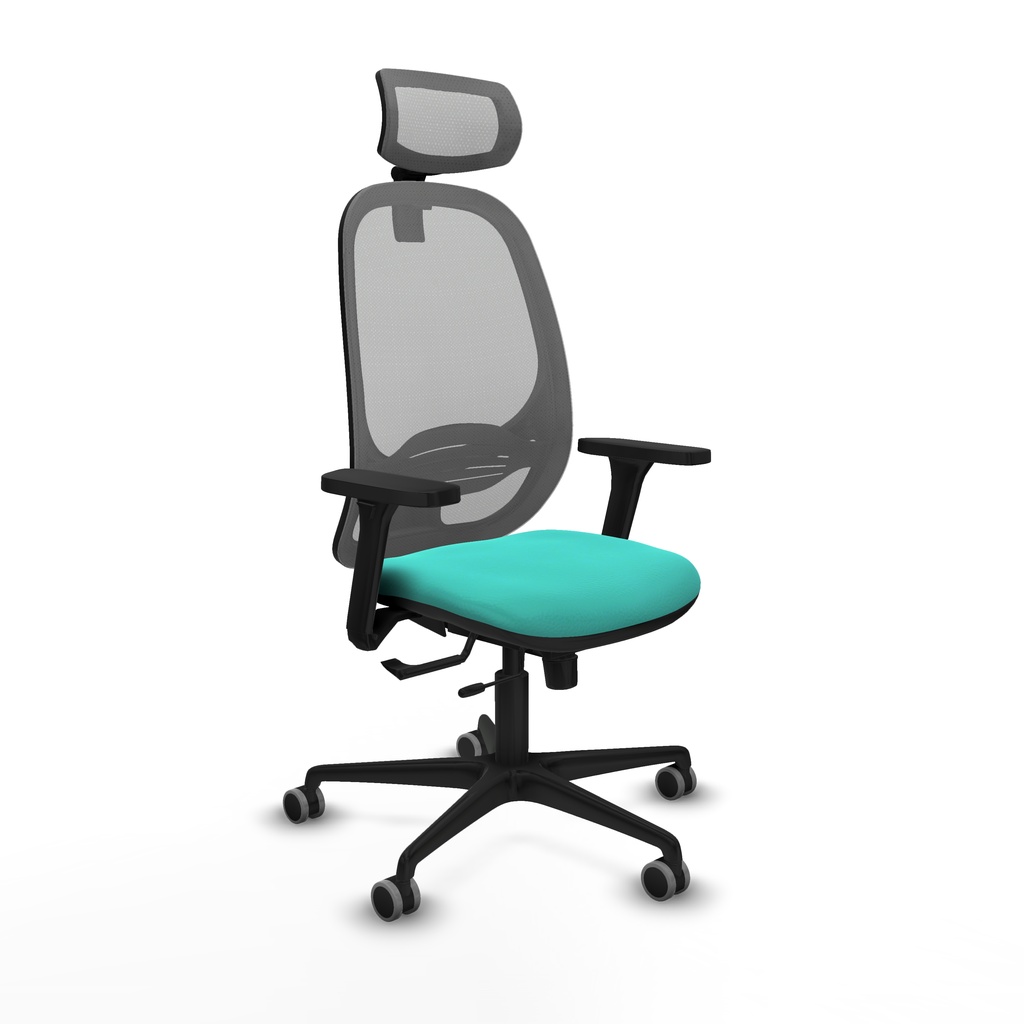Cilanco traslack malla gris similpiel turquesa brazos 3D base nailon cabecero 2D ruedas 65mm engomadas